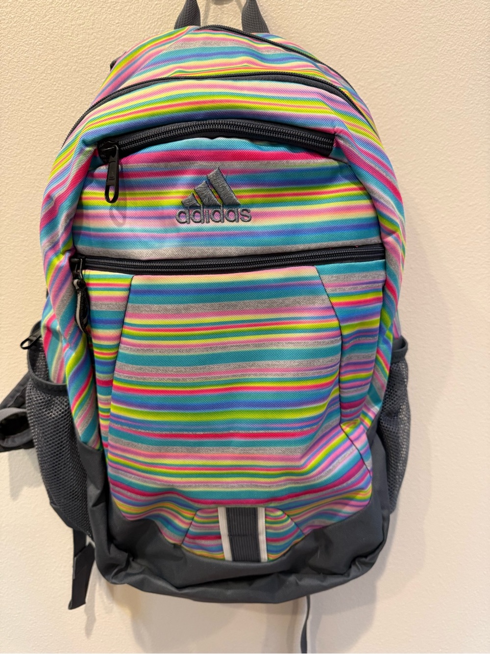 adidas Rainbow Stripe Backpack in Gray Accents